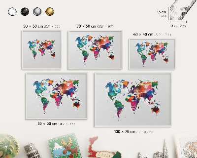 Magnetisch bord voor de muur met witte lijst Wereldkaart