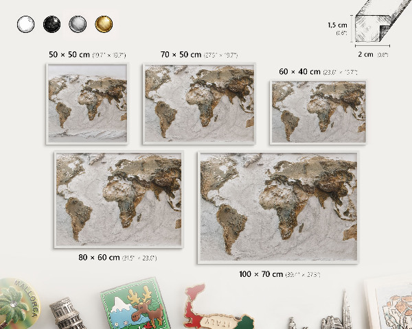 Magnetisch bord van metaal in een witte lijst Reliëfkaart