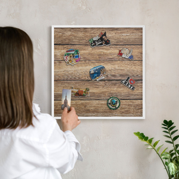 Magnetisch bord voor de muur met witte lijst Houtstructuur