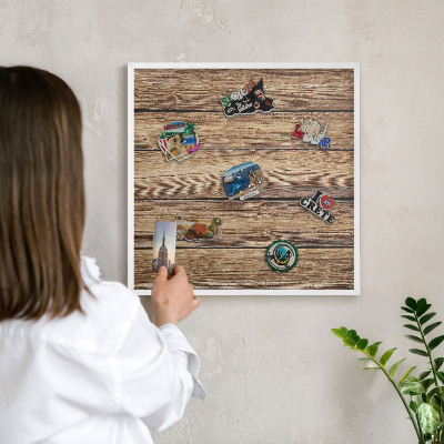 Magnetisch bord voor de muur met witte lijst Houtstructuur