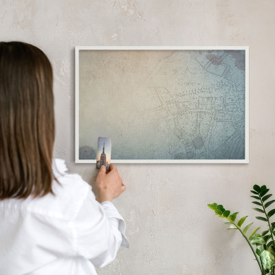 Magnetisch bord voor de muur met witte lijst Oude kaart