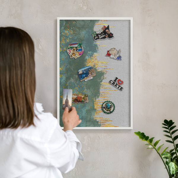 Magnetisch bord van metaal in een witte lijst Turquoise abstractie