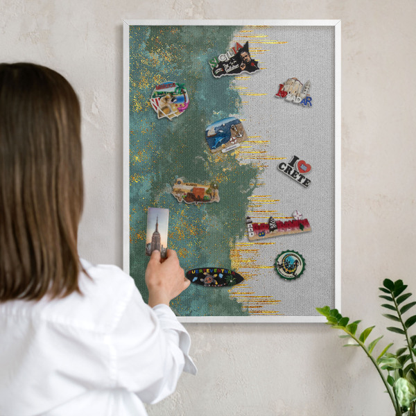Magnetisch bord van metaal in een witte lijst Turquoise abstractie
