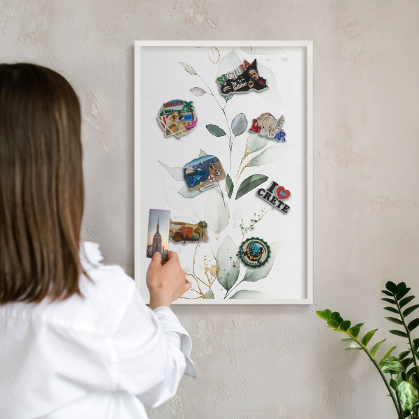Magnetisch bord voor de muur met witte lijst Botanische elegantie