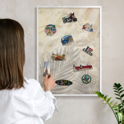 Magnetisch bord voor de muur met witte lijst Tropisch patroon