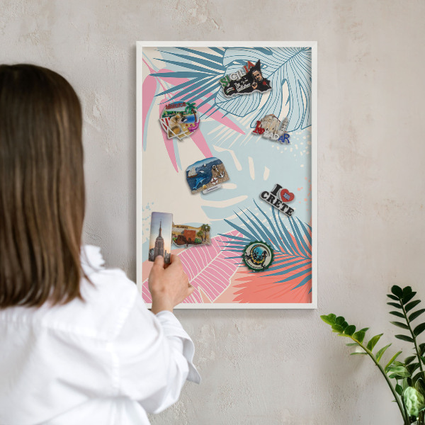 Magnetisch bord van metaal in een witte lijst Tropische abstractie