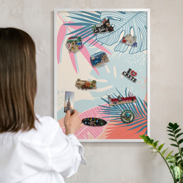 Magnetisch bord van metaal in een witte lijst Tropische abstractie