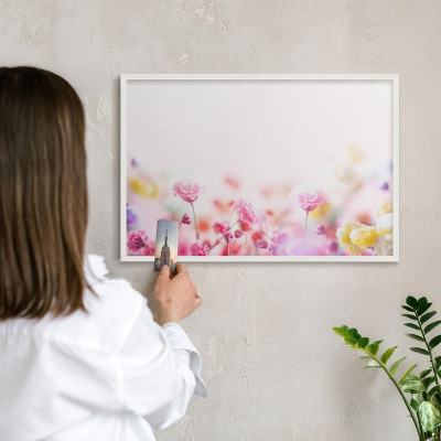 Magnetisch bord voor de muur met witte lijst Pastelkleurige bloemen