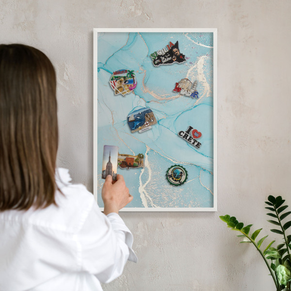 Magnetisch bord van metaal in een witte lijst Turquoise elegantie