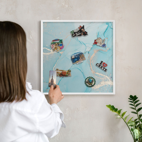 Magnetisch bord van metaal in een witte lijst Turquoise elegantie