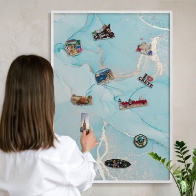 Magnetisch bord van metaal in een witte lijst Turquoise elegantie