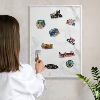 Magnetisch bord voor de muur met witte lijst Elegant marmer