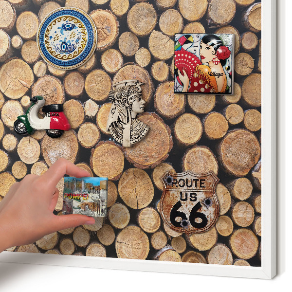 Magnetisch bord voor de muur met witte lijst Houten cirkels