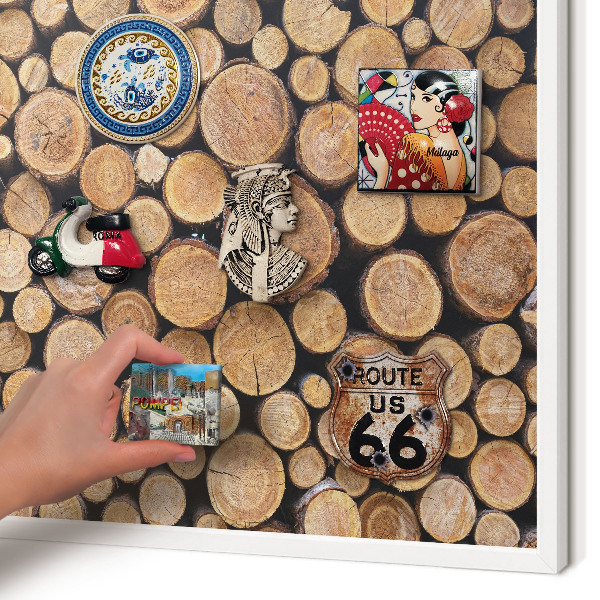Magnetisch bord voor de muur met witte lijst Houten cirkels