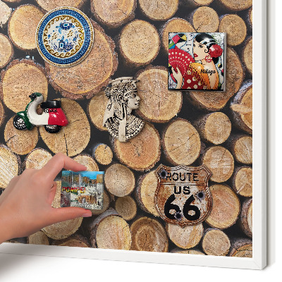 Magnetisch bord voor de muur met witte lijst Houten cirkels