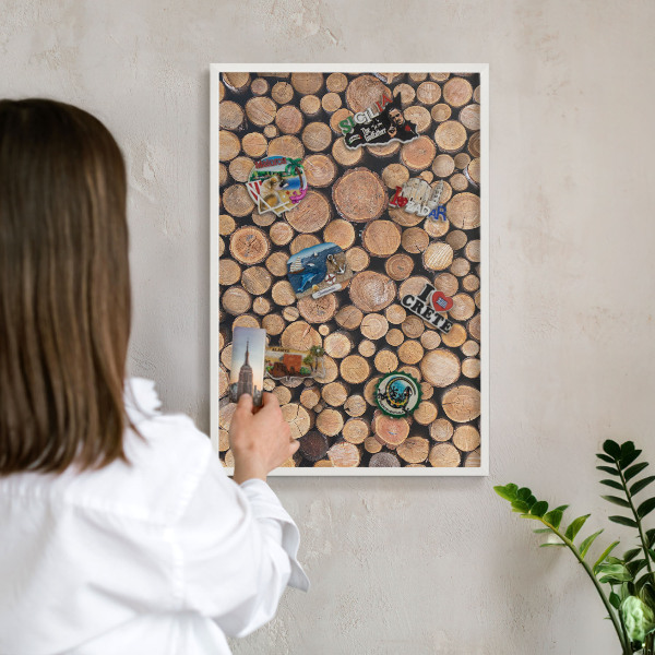 Magnetisch bord voor de muur met witte lijst Houten cirkels