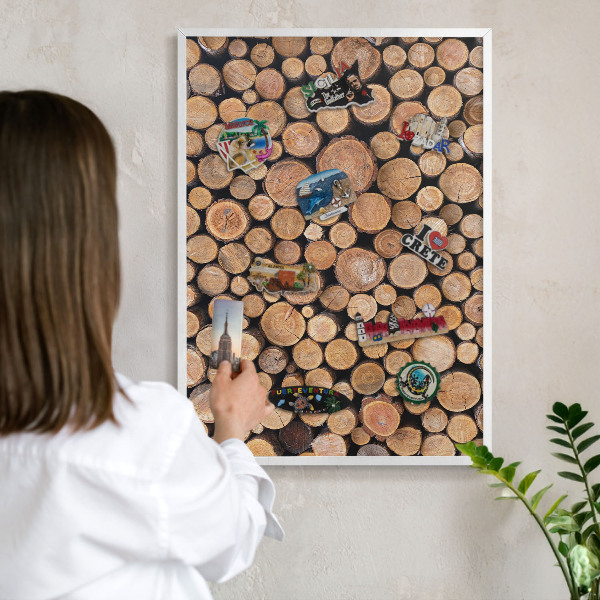 Magnetisch bord voor de muur met witte lijst Houten cirkels