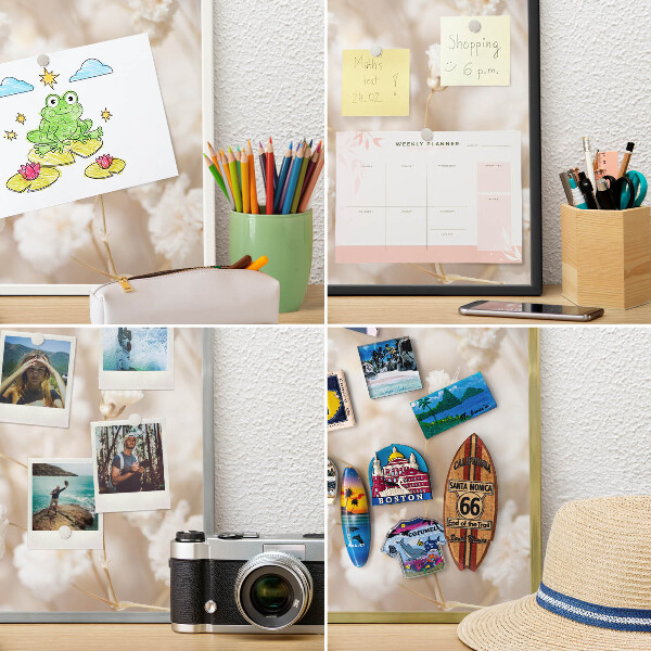 Magnetisch bord voor de muur met witte lijst Beige bloemen