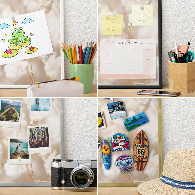 Magnetisch bord voor de muur met witte lijst Beige bloemen