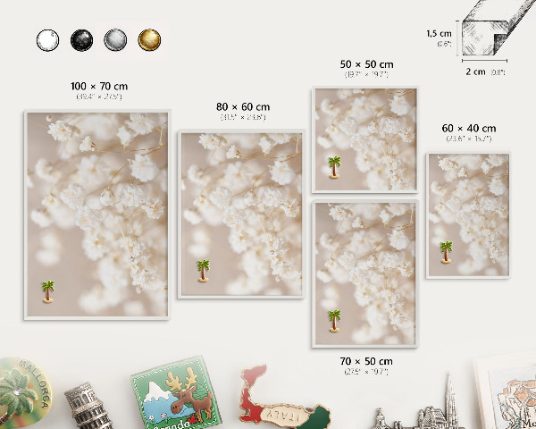 Magnetisch bord voor de muur met witte lijst Beige bloemen