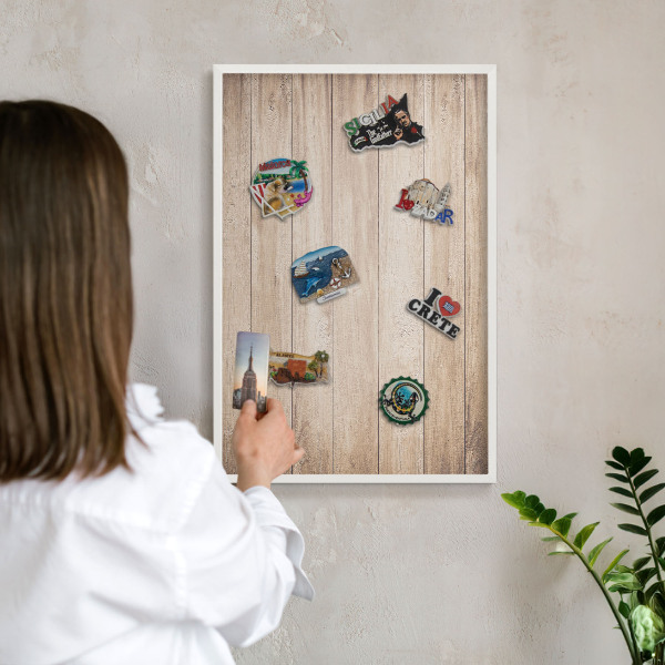 Magnetisch bord voor de muur met witte lijst Houten planken