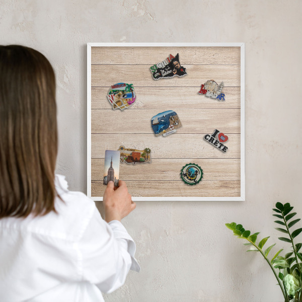 Magnetisch bord voor de muur met witte lijst Houten planken