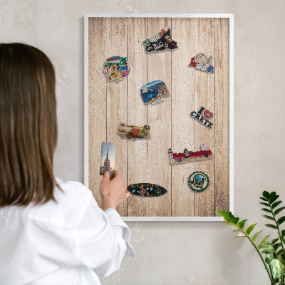 Magnetisch bord voor de muur met witte lijst Houten planken