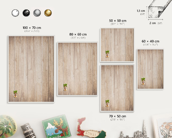Magnetisch bord voor de muur met witte lijst Houten planken