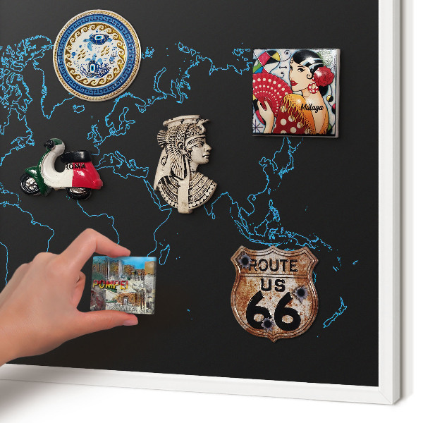 Magnetisch bord voor de muur met witte lijst Wereldkaart