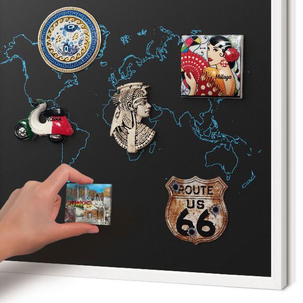 Magnetisch bord voor de muur met witte lijst Wereldkaart
