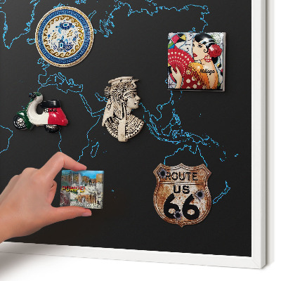 Magnetisch bord voor de muur met witte lijst Wereldkaart