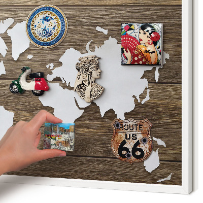 Magnetisch bord van metaal in een witte lijst Houten kaart
