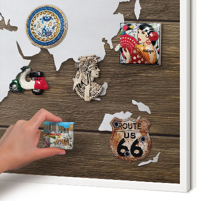 Magnetisch bord van metaal in een witte lijst Houten kaart