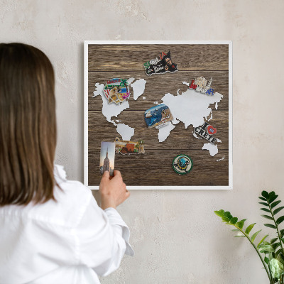 Magnetisch bord van metaal in een witte lijst Houten kaart