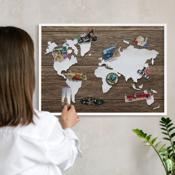 Magnetisch bord van metaal in een witte lijst Houten kaart