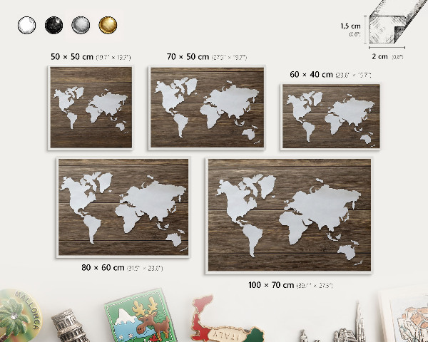 Magnetisch bord van metaal in een witte lijst Houten kaart
