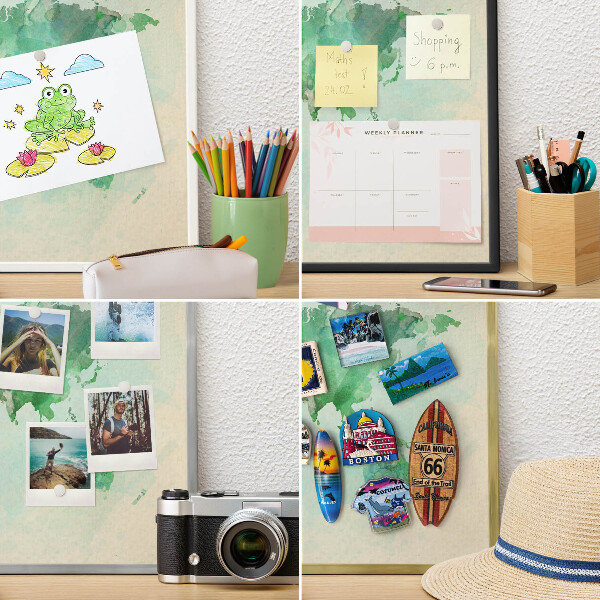 Magnetisch bord voor de muur met witte lijst Wereldkaart