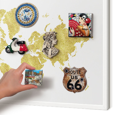 Magnetisch bord voor de muur met witte lijst Wereldkaart