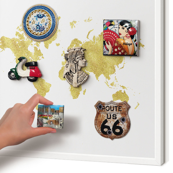 Magnetisch bord voor de muur met witte lijst Wereldkaart