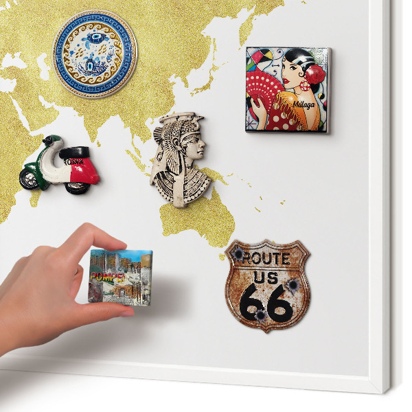 Magnetisch bord voor de muur met witte lijst Wereldkaart