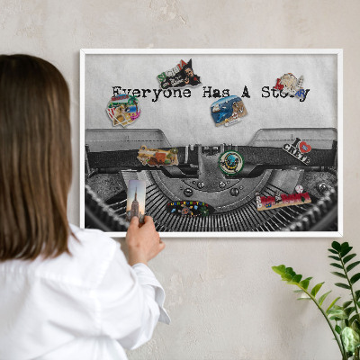 Magnetisch bord voor de muur met witte lijst Vintage machine