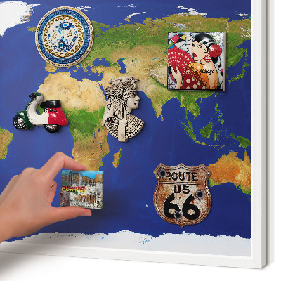 Magnetisch bord voor de muur met witte lijst De wereld in kaart brengen
