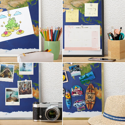 Magnetisch bord voor de muur met witte lijst De wereld in kaart brengen