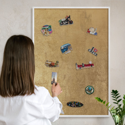 Magnetisch bord voor de muur met witte lijst Gele textuur