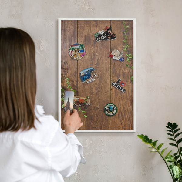 Magnetisch bord voor de muur met witte lijst Hout natuur