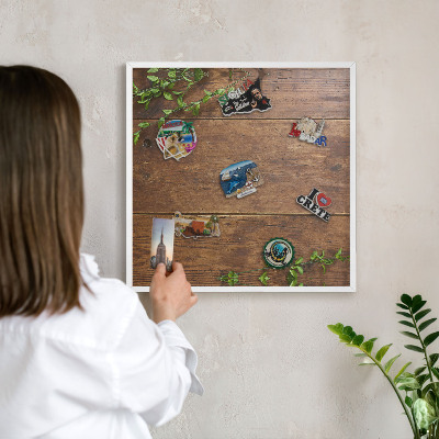 Magnetisch bord voor de muur met witte lijst Hout natuur