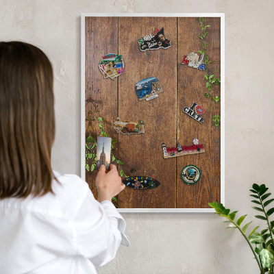 Magnetisch bord voor de muur met witte lijst Hout natuur