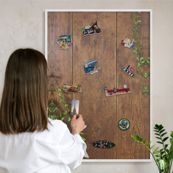 Magnetisch bord voor de muur met witte lijst Hout natuur