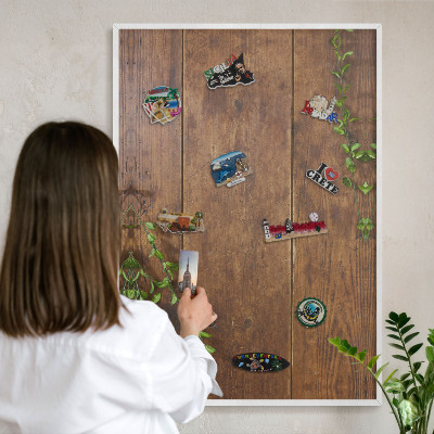 Magnetisch bord voor de muur met witte lijst Hout natuur
