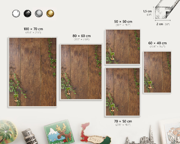 Magnetisch bord voor de muur met witte lijst Hout natuur